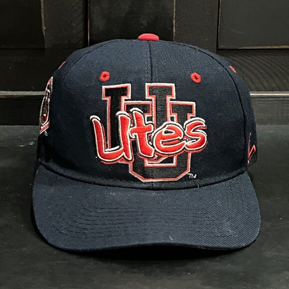Vintage 90s Utah Utes Zephyr Graf X Fitted Hat 7 NCAA Acrylic Wool Cap Red Black